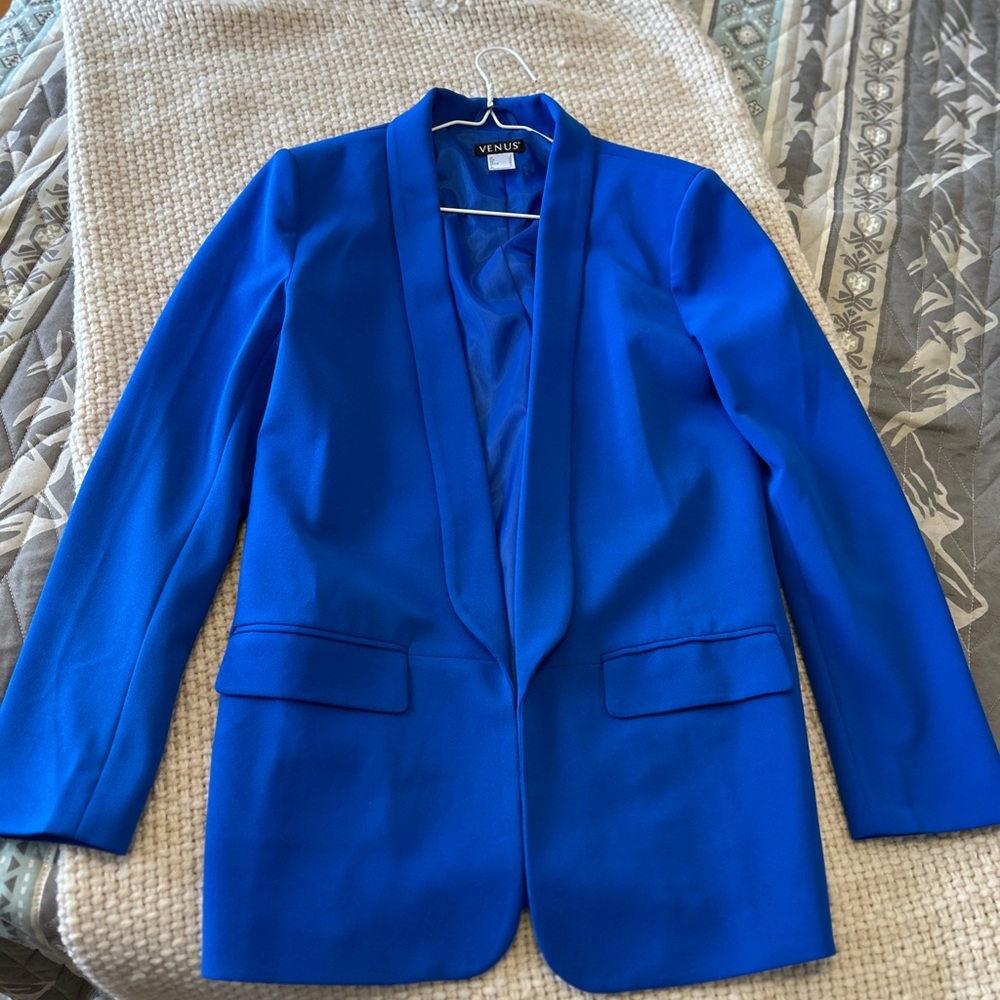 VENUS Bold Cobalt Blue Shawl Collar Blazer & High Waisted Trousers (w/belt)